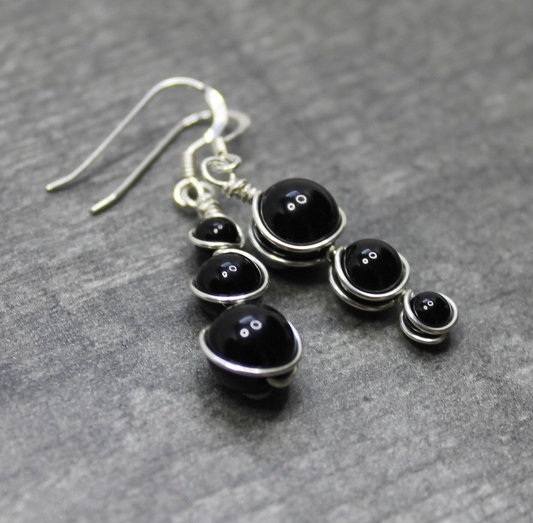 BLACK ONYX Asymmetric Earrings - Sterling Silver