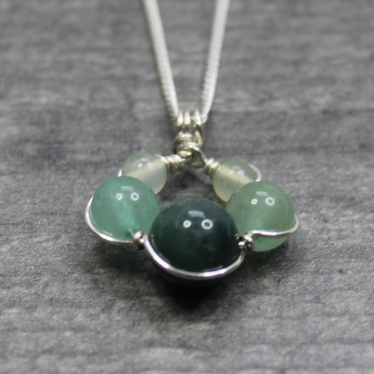 AVENTURINE, MOSS AGATE & NEW JADE Pendant - Sterling Silver