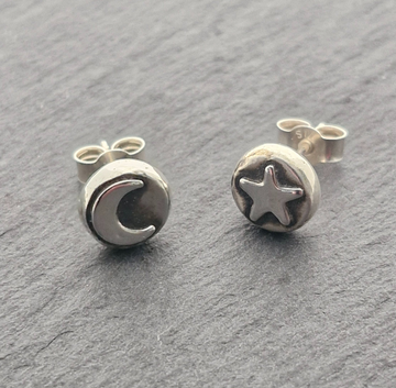 STAR & MOON Stud Earrings - Sterling Silver