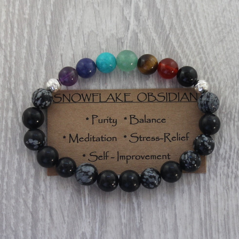SNOWFLAKE OBSIDIAN Chakra Bracelet image 1