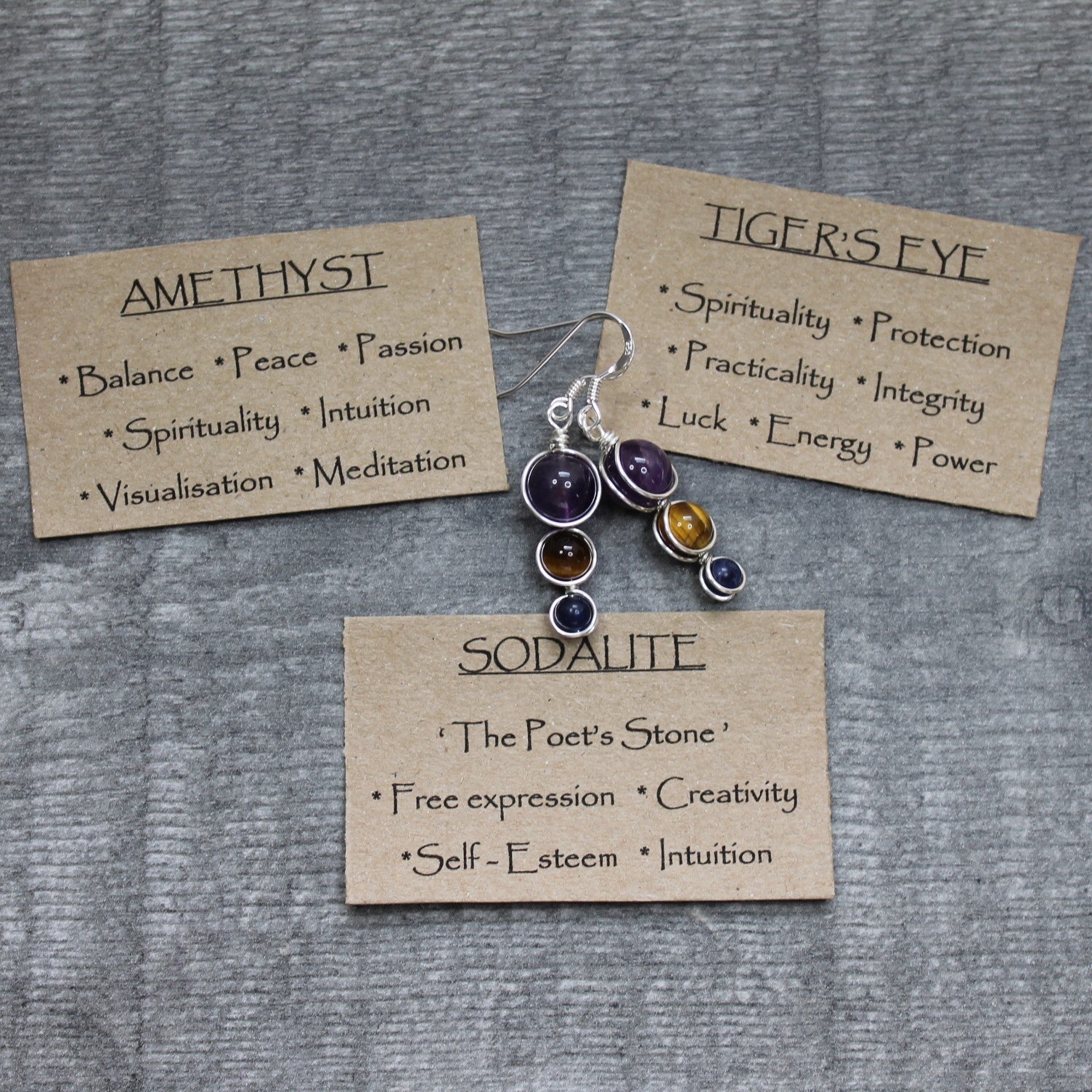 AMETHYST, SODALITE & TIGER'S EYE Earrings - Sterling Silver image 3