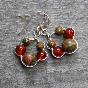 CARNELIAN & UNAKITE Earrings - Sterling Silver
