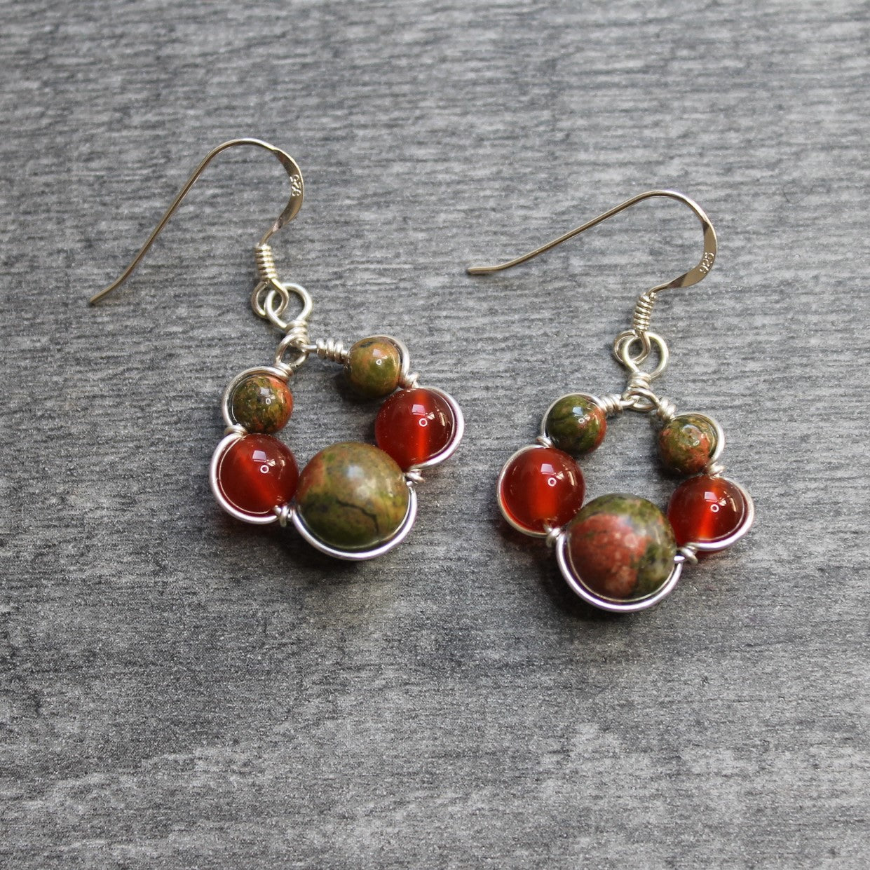 CARNELIAN & UNAKITE Earrings - Sterling Silver image 3