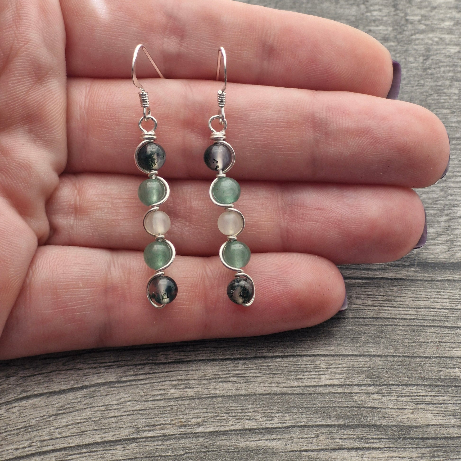 AVENTURINE, MOSS AGATE & NEW JADE Earrings - Sterling Silver image 4