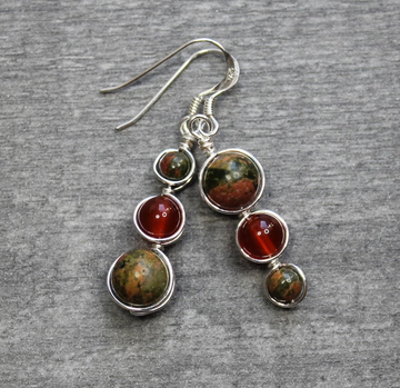 CARNELIAN & UNAKITE Asymmetric Earrings - Sterling Silver