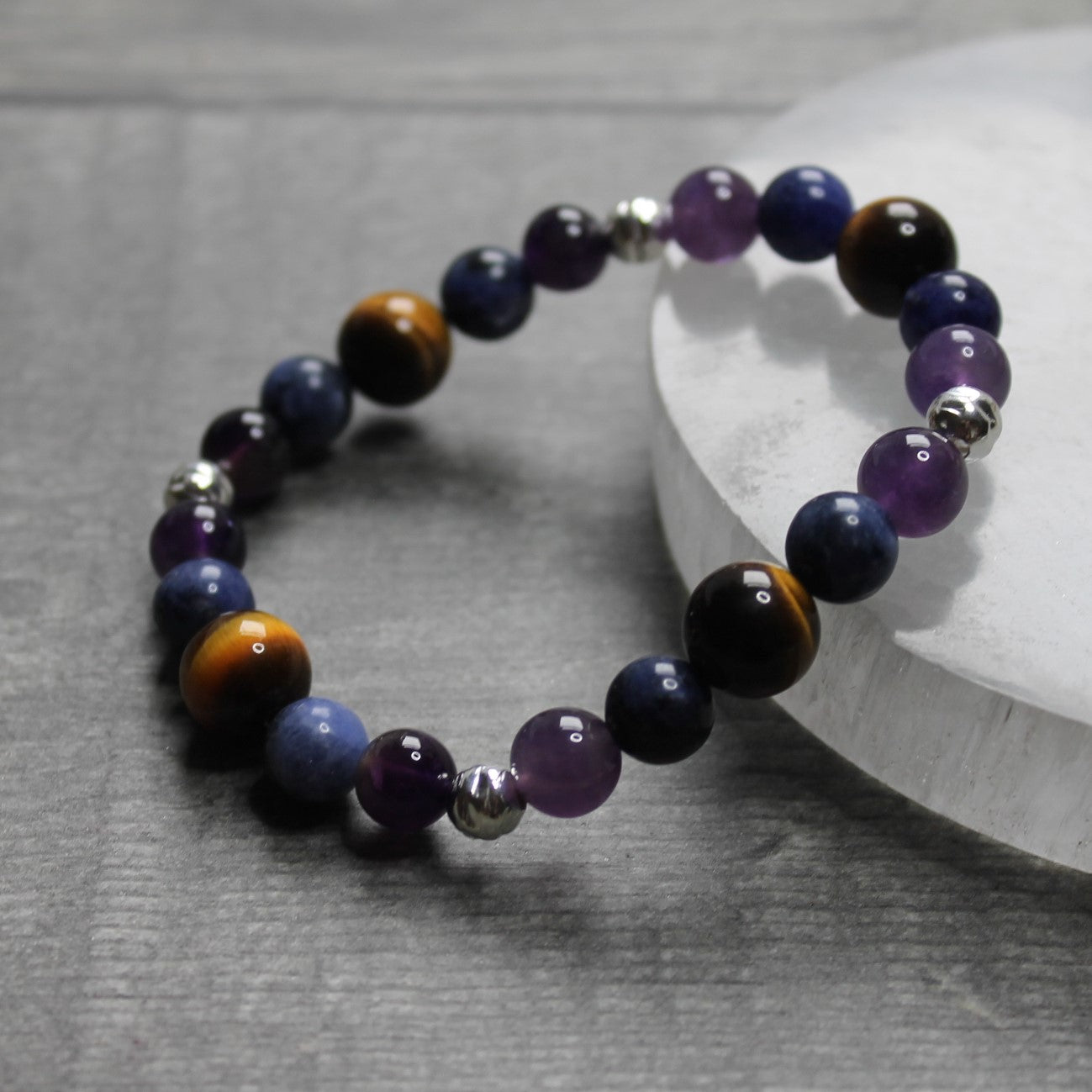 AMETHYST, SODALITE & TIGER'S EYE Bracelet - Sterling Silver image 2