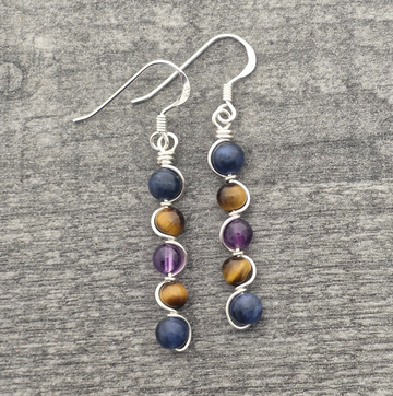AMETHYST, SODALITE & TIGER'S EYE Earrings - Sterling Silver