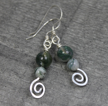MOSS AGATE & TREE AGATE Spiral Earrings - Sterling Silver