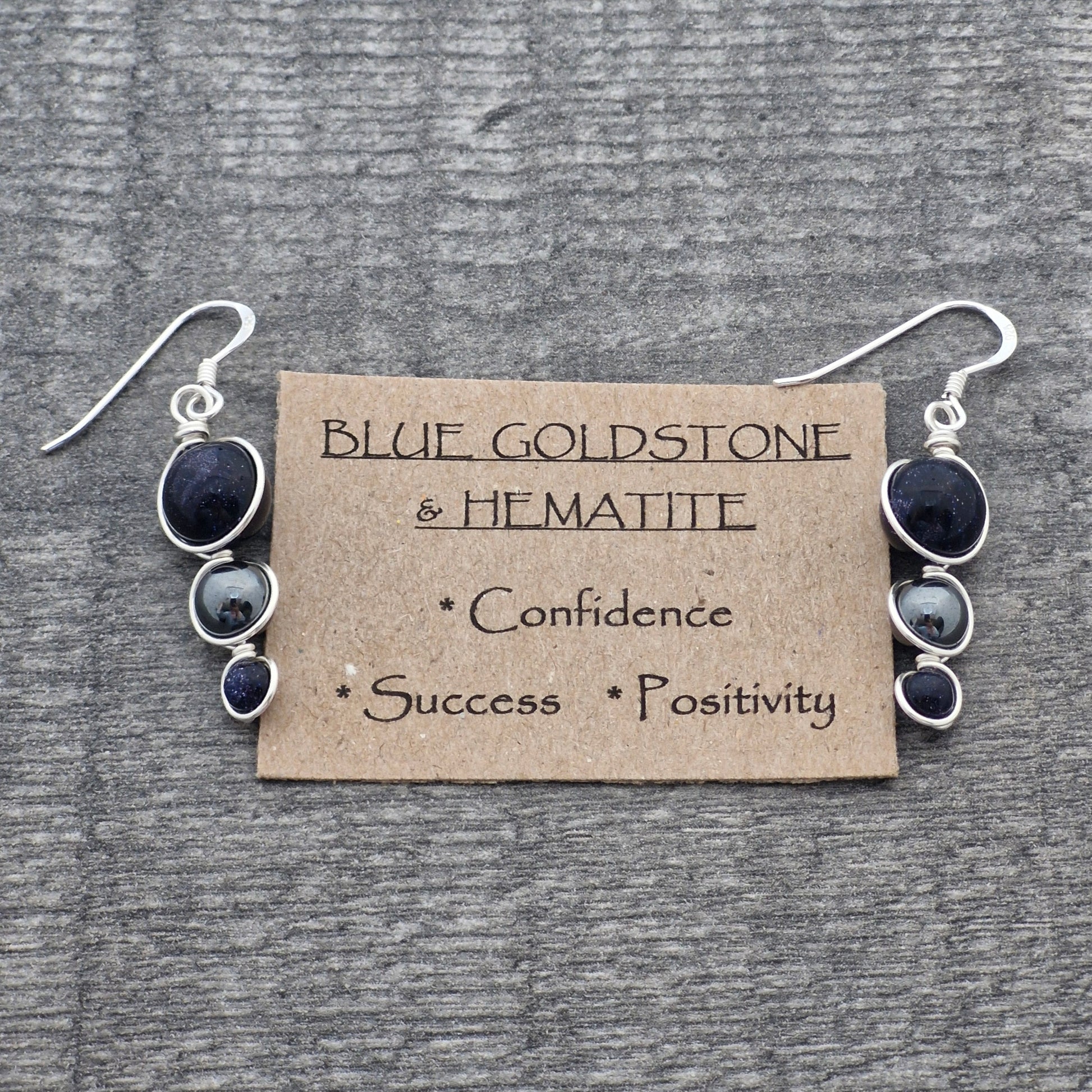 BLUE GOLDSTONE & HEMATITE Earrings - Sterling Silver image 1
