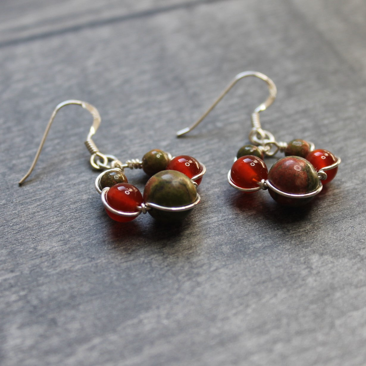 CARNELIAN & UNAKITE Earrings - Sterling Silver image 1