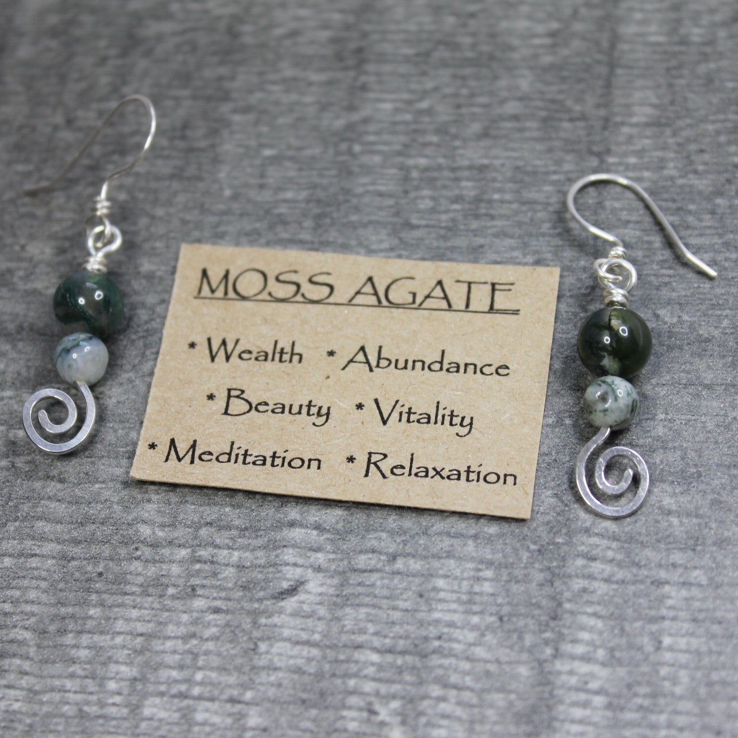 MOSS AGATE & TREE AGATE Spiral Earrings - Sterling Silver image 2