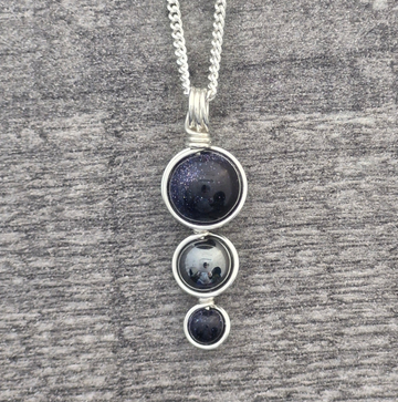 BLUE GOLDSTONE & HEMATITE Pendant - Sterling Silver