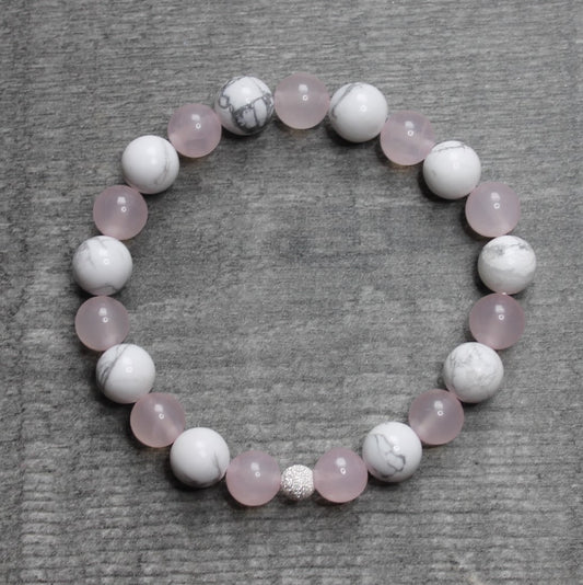 ROSE QUARTZ & WHITE HOWLITE Bracelet - Sterling Silver image 1