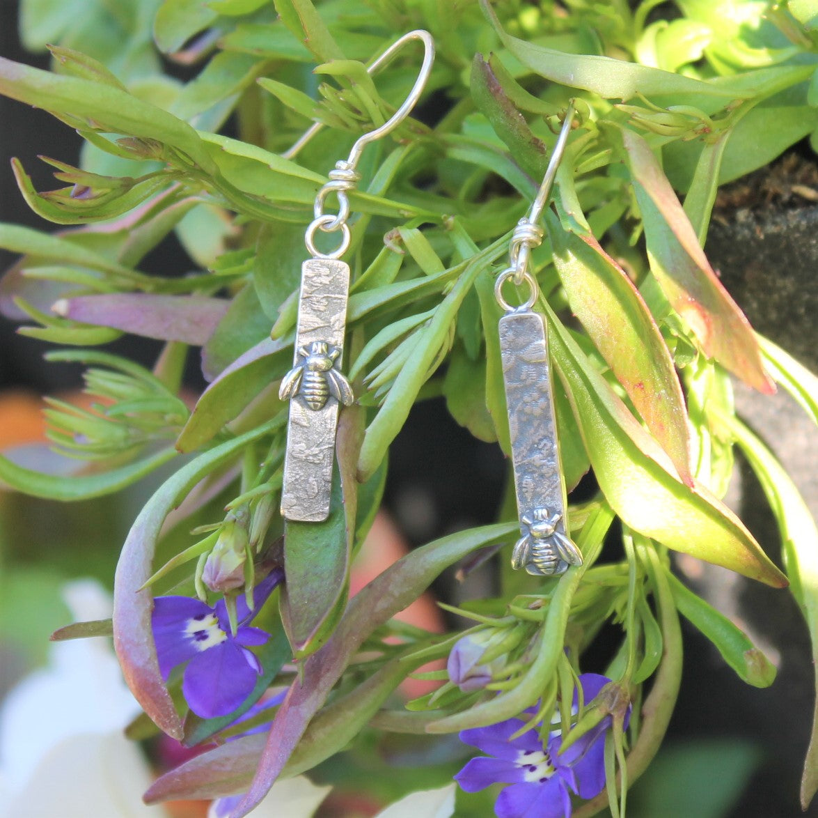 ASYMMETRIC FLORAL BEE Earrings - Sterling Silver image 2