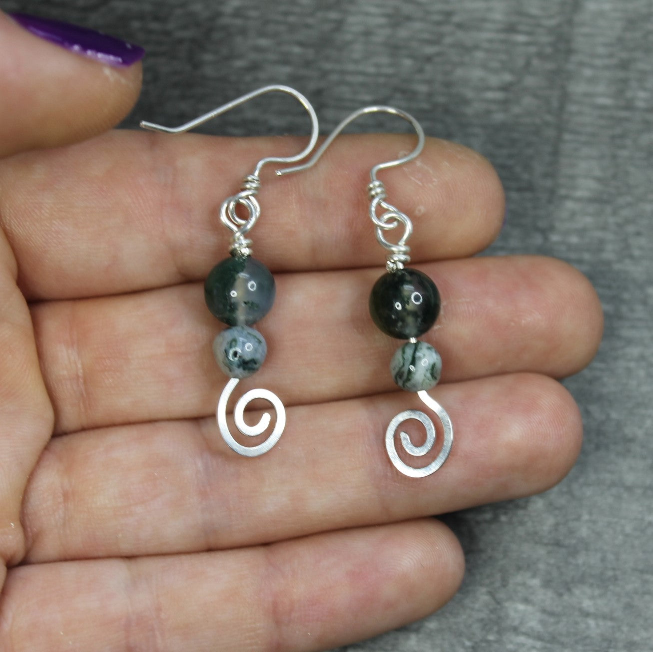 MOSS AGATE & TREE AGATE Spiral Earrings - Sterling Silver image 3
