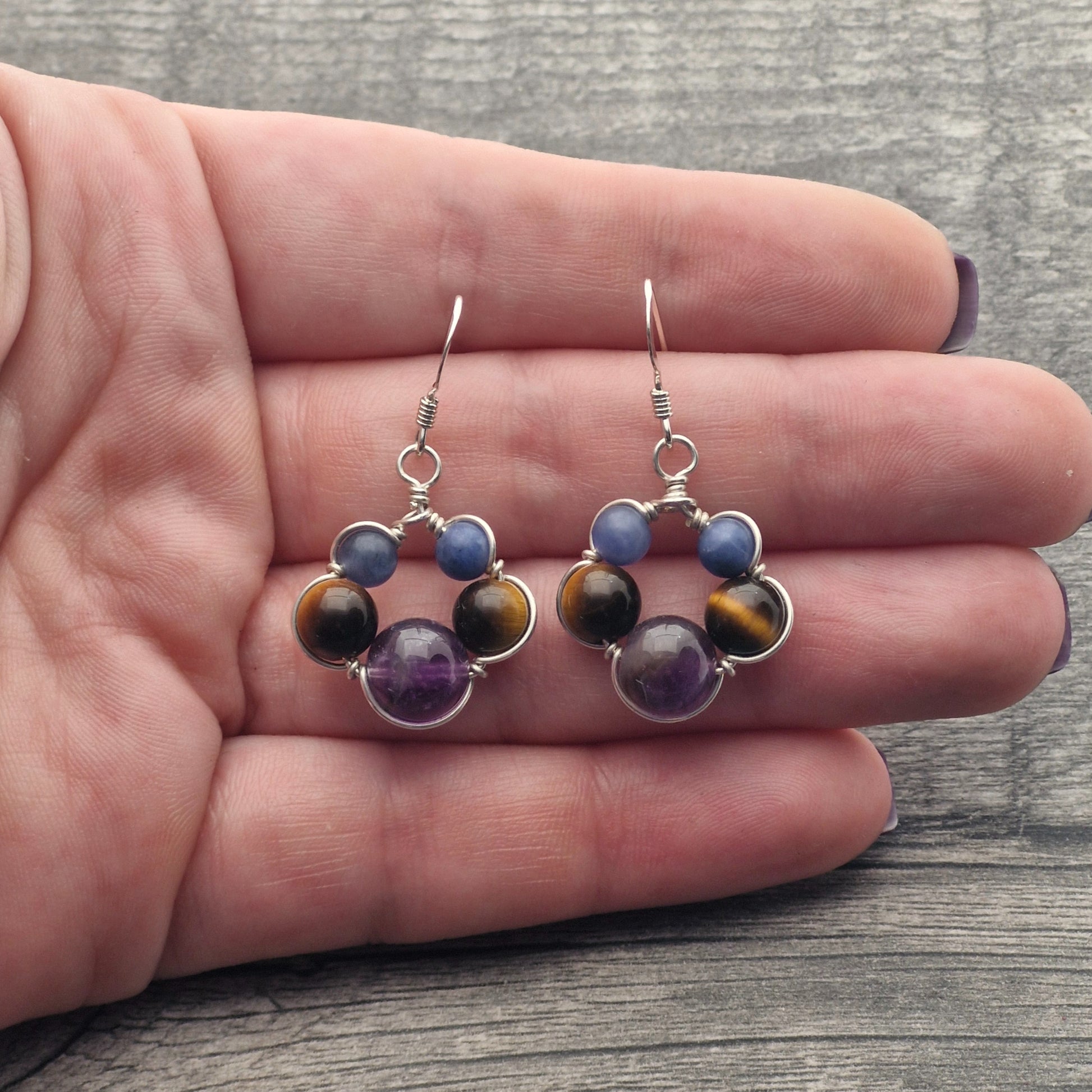 AMETHYST, SODALITE & TIGER'S EYE Earrings - Sterling Silver image 4