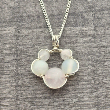 NEW JADE & ROSE QUARTZ Pendant - Sterling Silver