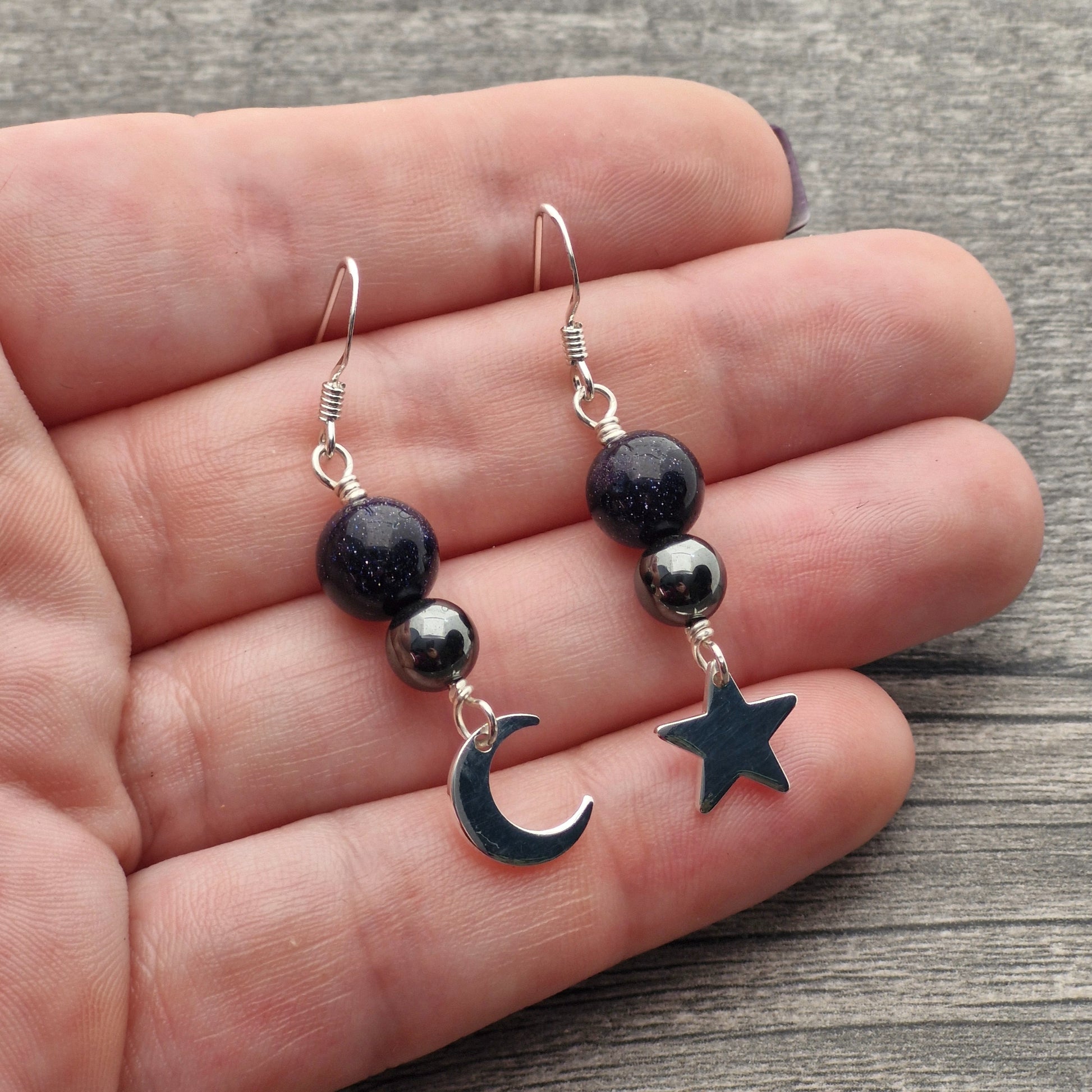 BLUE GOLDSTONE & HEMATITE Earrings - Sterling Silver image 4