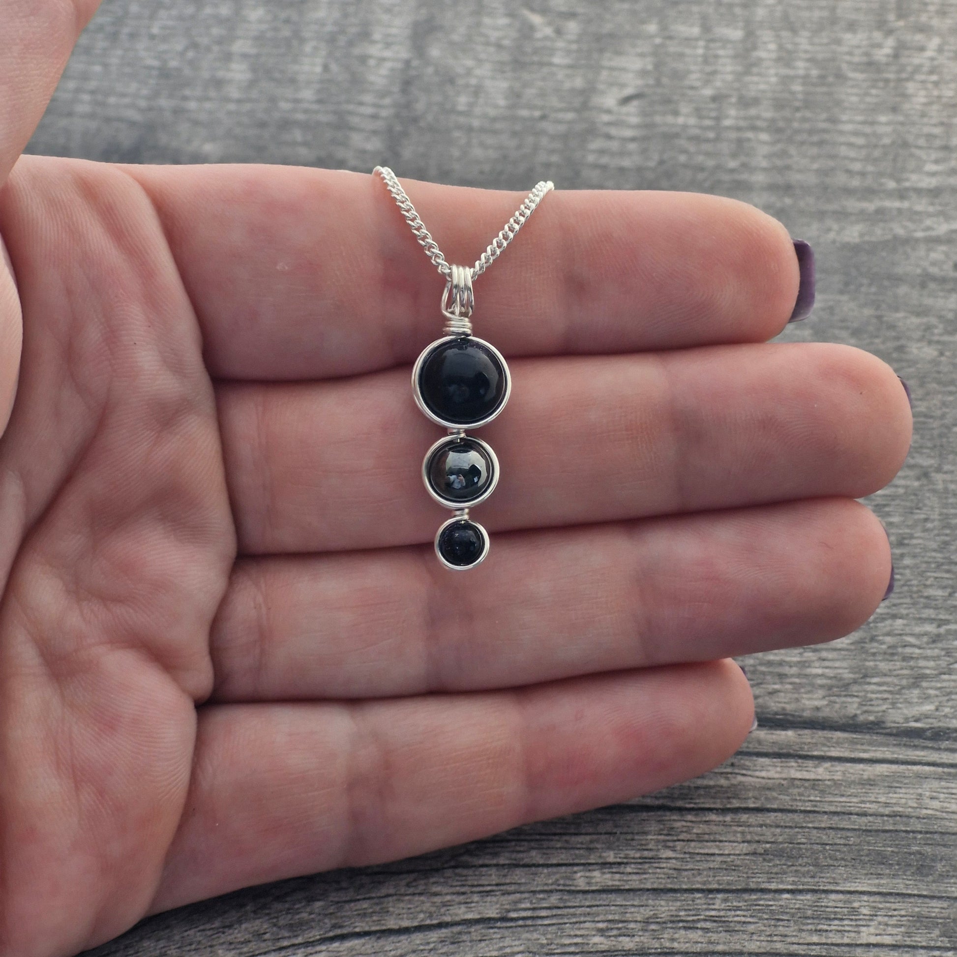 BLUE GOLDSTONE & HEMATITE Pendant - Sterling Silver image 4
