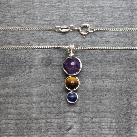 AMETHYST, SODALITE & TIGER'S EYE Pendant - Sterling Silver image 1