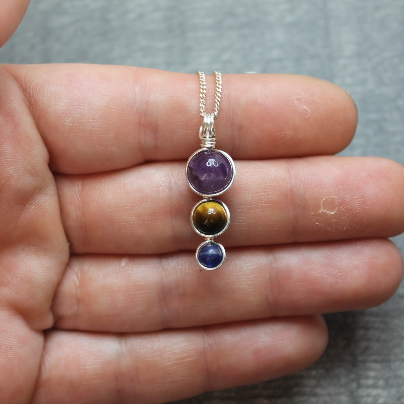 AMETHYST, SODALITE & TIGER'S EYE Pendant - Sterling Silver image 2