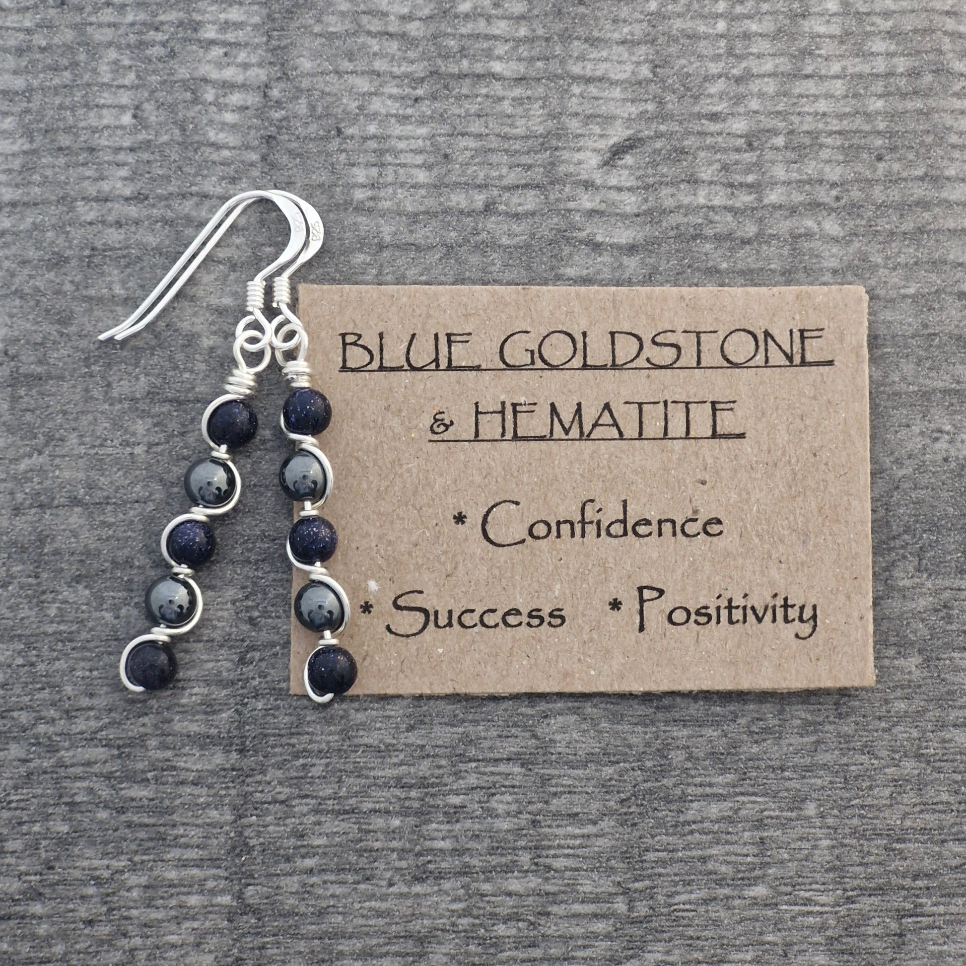 BLUE GOLDSTONE & HEMATITE Earrings- Sterling Silver image 1