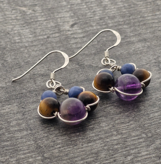 AMETHYST, SODALITE & TIGER'S EYE Earrings - Sterling Silver