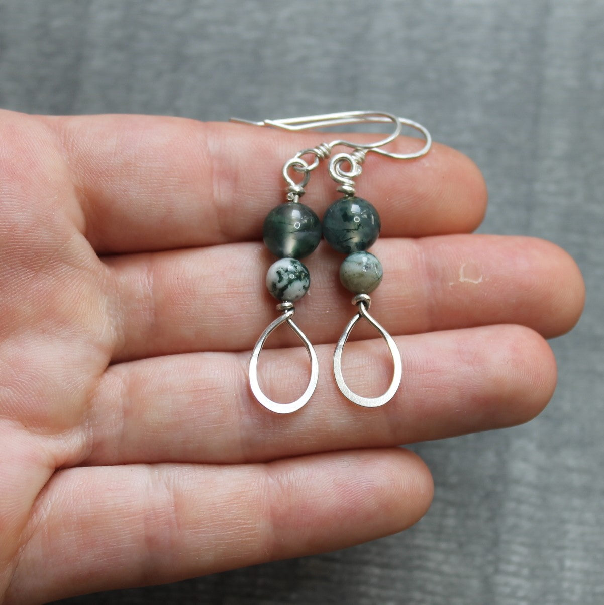 MOSS AGATE & TREE AGATE Teardrop Earrings - Sterling Silver image 3