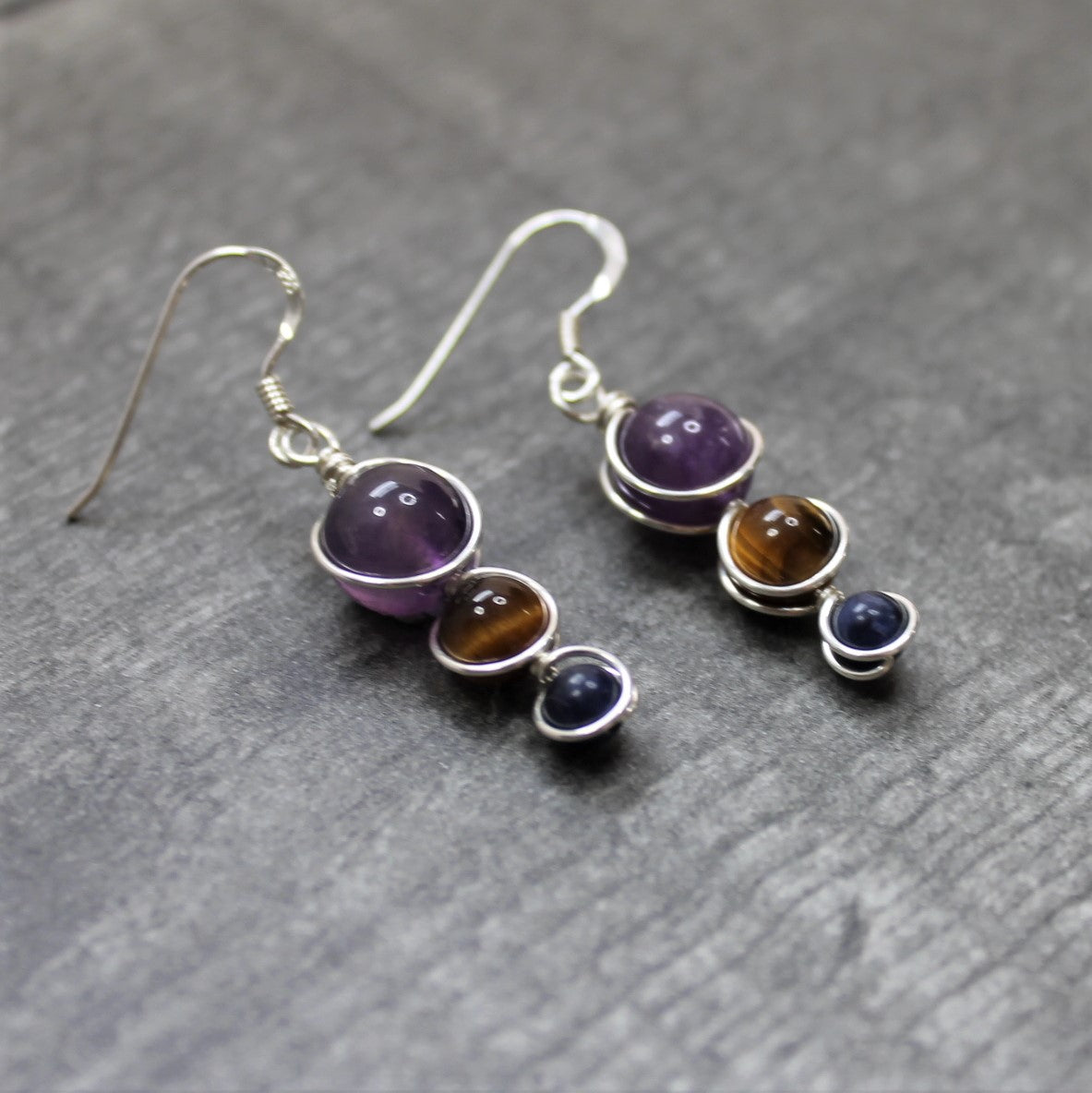 AMETHYST, SODALITE & TIGER'S EYE Earrings - Sterling Silver image 1