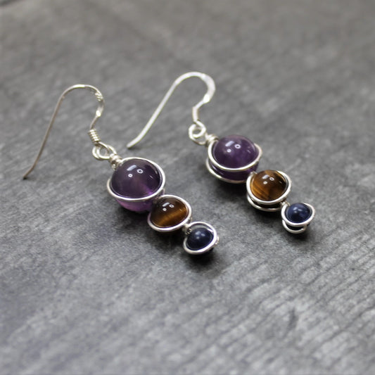AMETHYST, SODALITE & TIGER'S EYE Earrings - Sterling Silver image 1