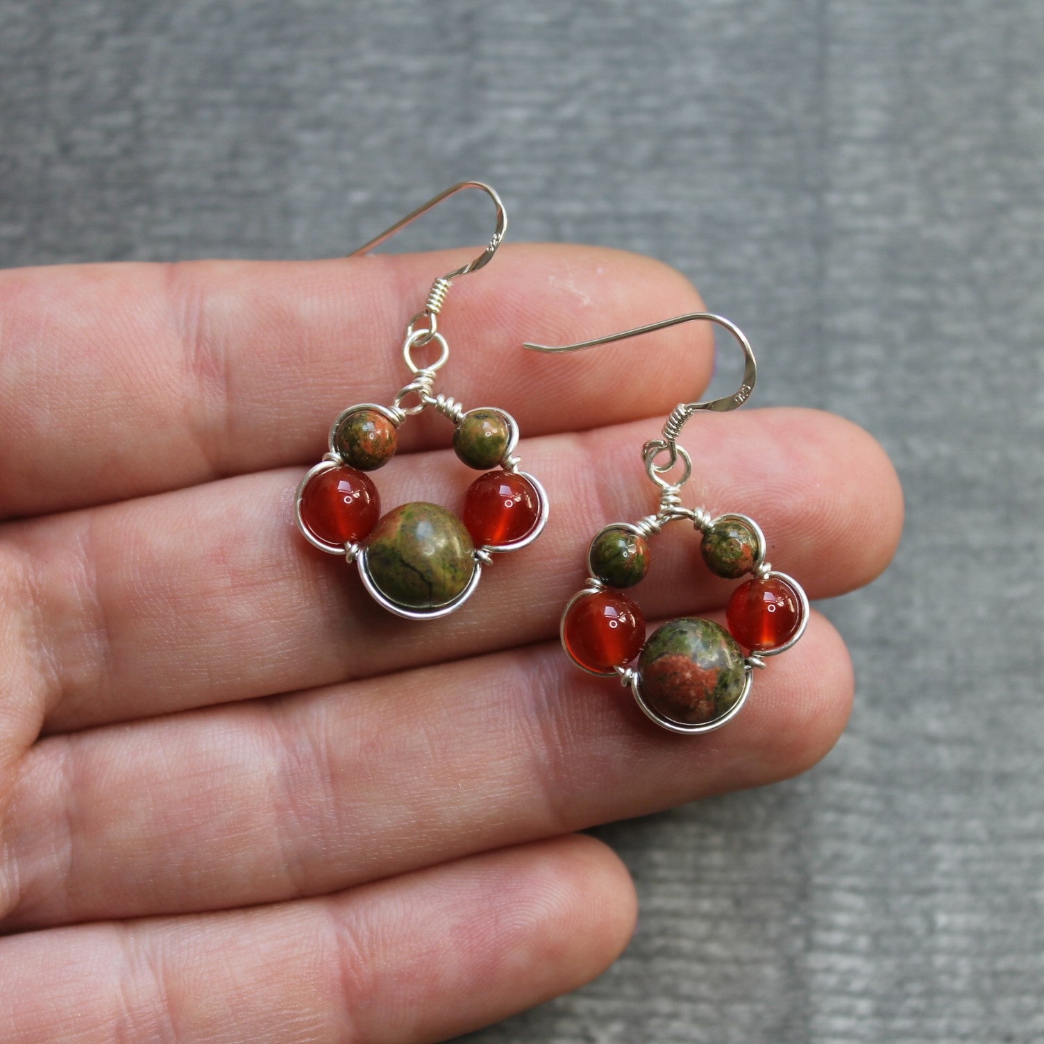 CARNELIAN & UNAKITE Earrings - Sterling Silver image 2