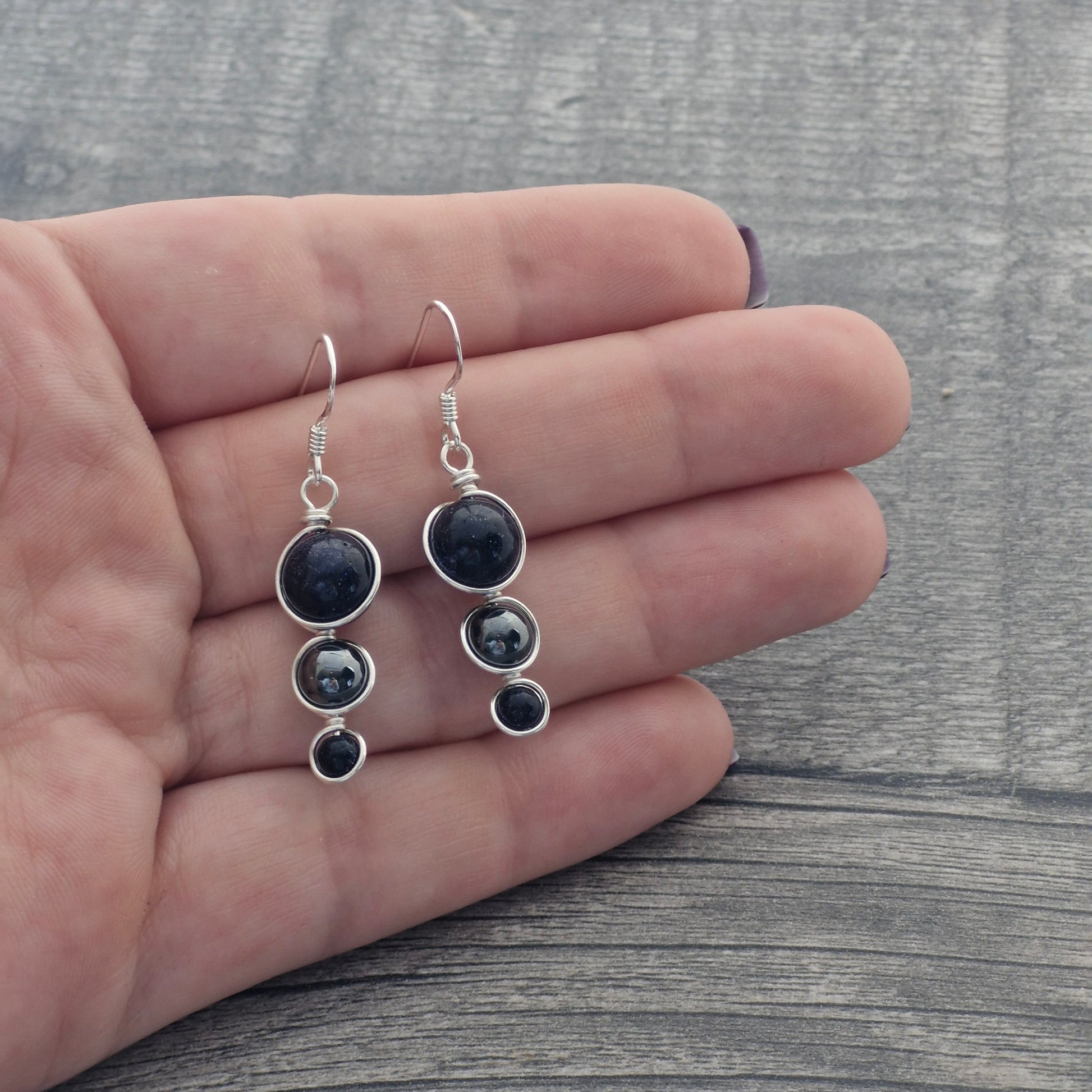 BLUE GOLDSTONE & HEMATITE Earrings - Sterling Silver image 4