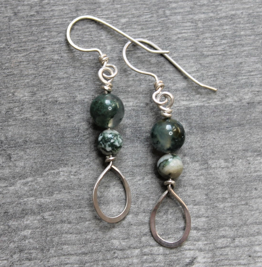 MOSS AGATE & TREE AGATE Teardrop Earrings - Sterling Silver