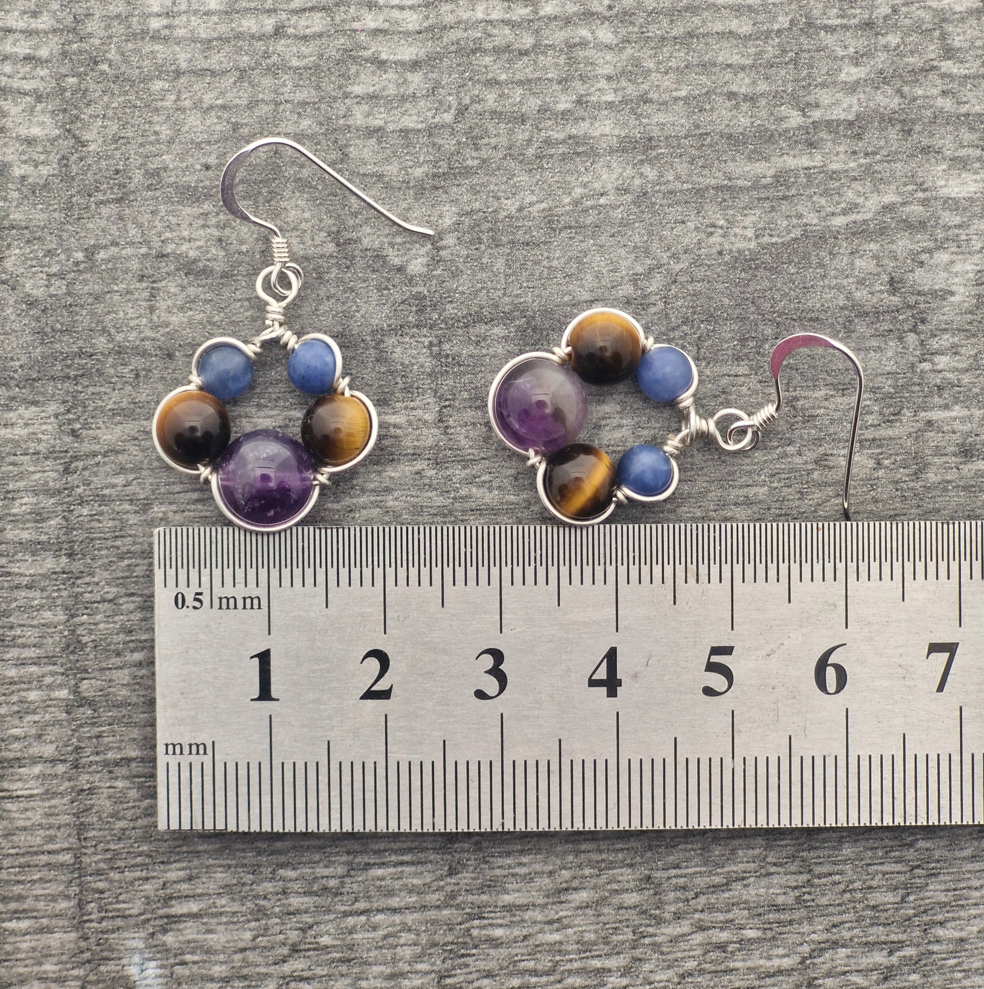 AMETHYST, SODALITE & TIGER'S EYE Earrings - Sterling Silver image 3