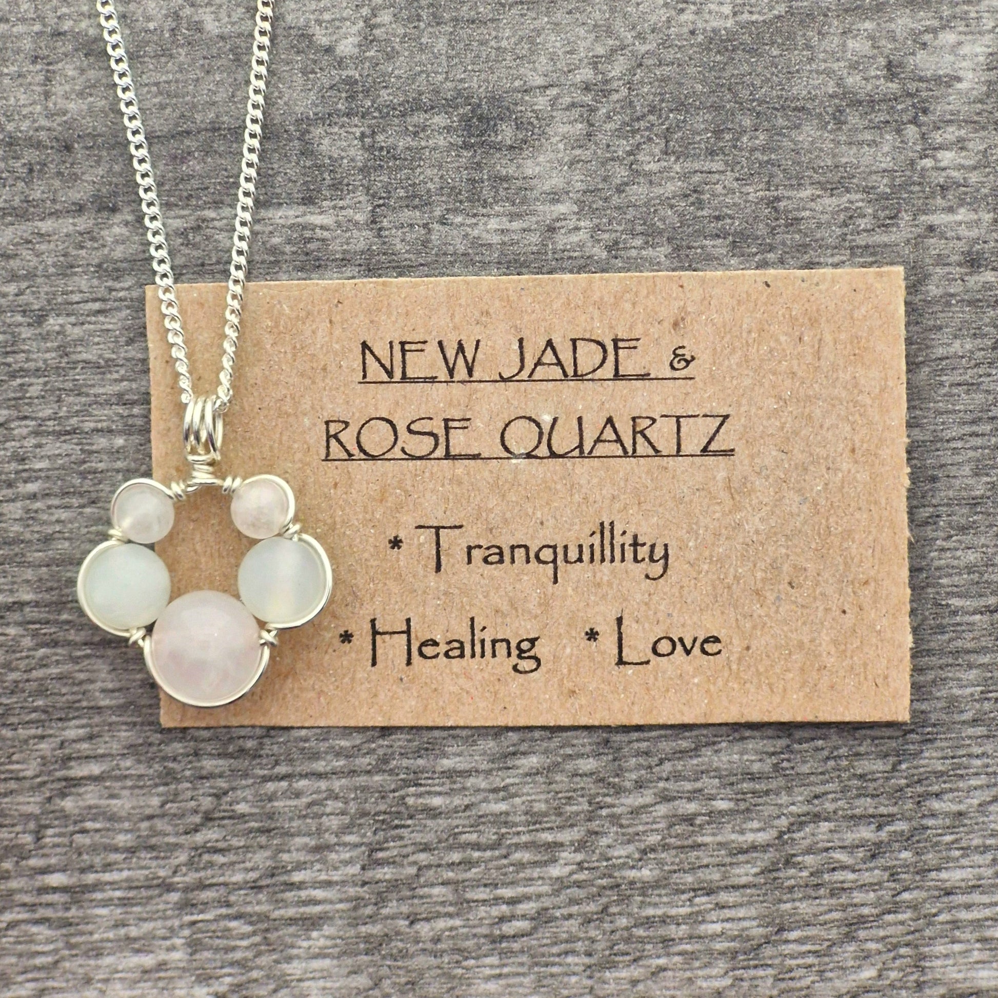 NEW JADE & ROSE QUARTZ Pendant - Sterling Silver image 1
