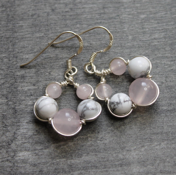 ROSE QUARTZ & WHITE HOWLITE Earrings - Sterling Silver