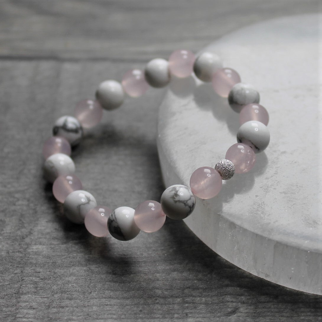 ROSE QUARTZ & WHITE HOWLITE Bracelet - Sterling Silver image 2