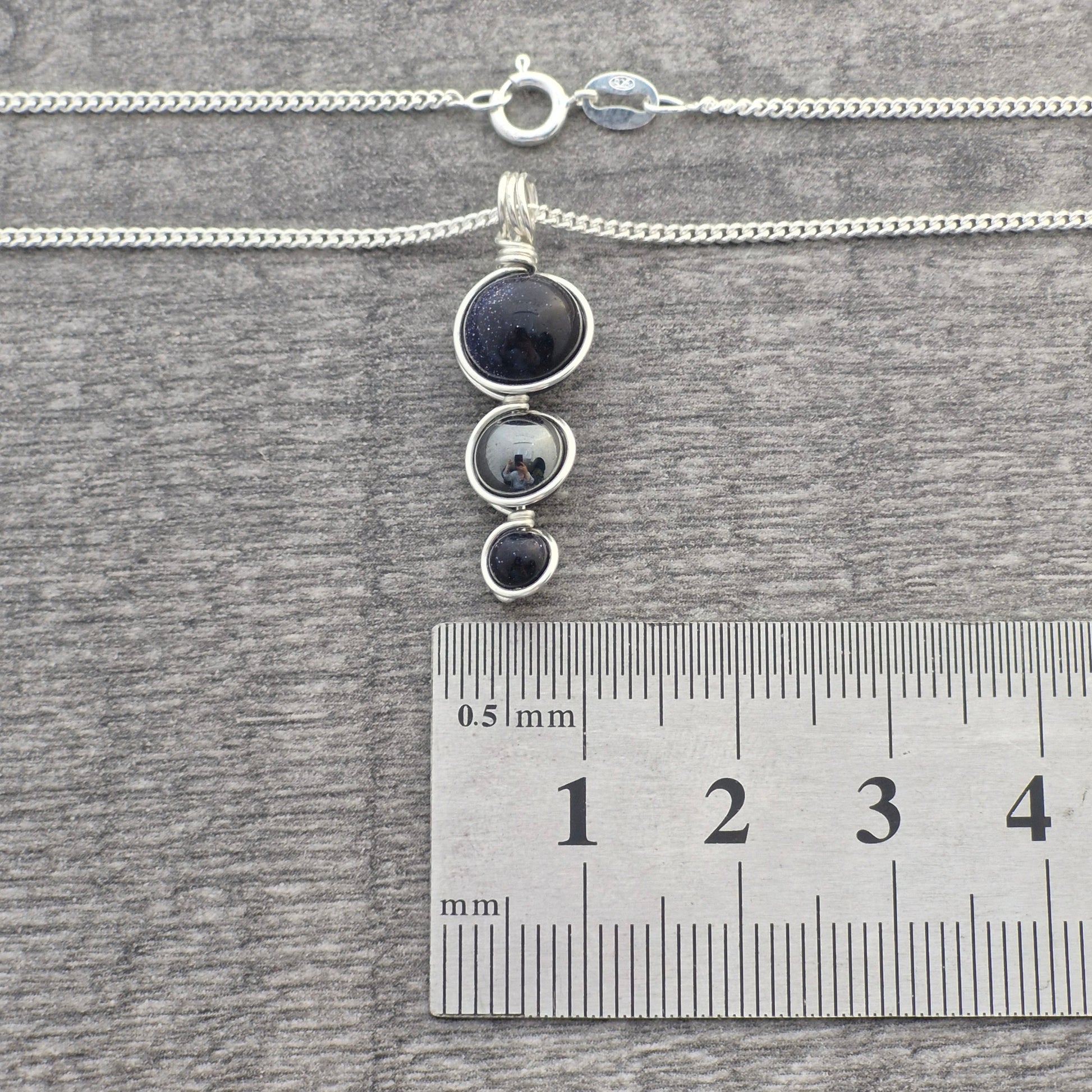 BLUE GOLDSTONE & HEMATITE Pendant - Sterling Silver image 3