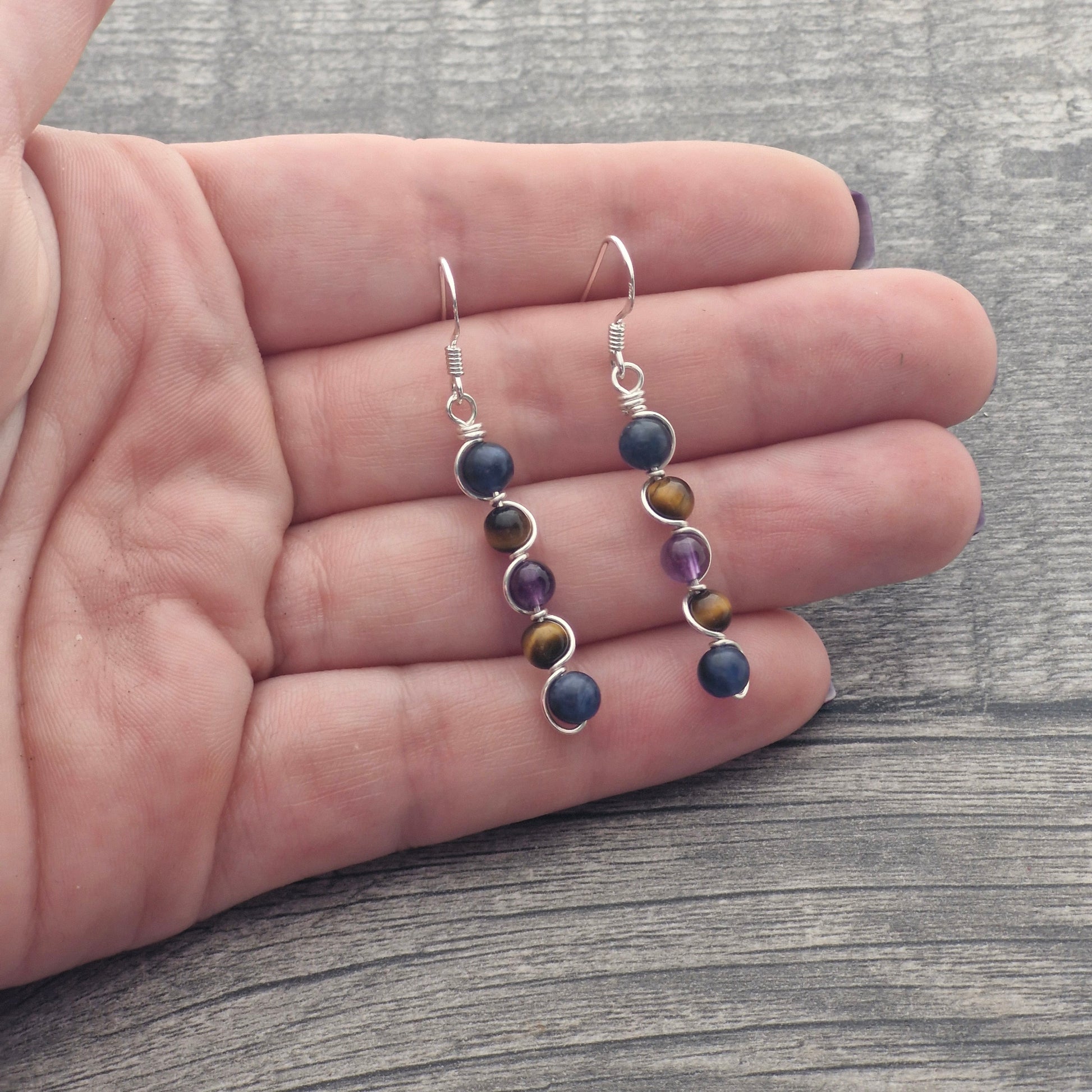 AMETHYST, SODALITE & TIGER'S EYE Earrings - Sterling Silver image 4