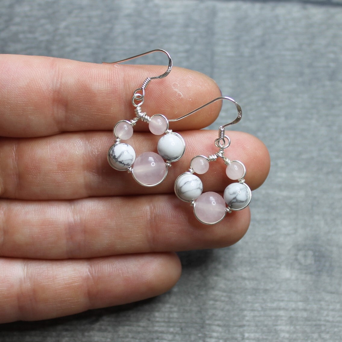 ROSE QUARTZ & WHITE HOWLITE Earrings - Sterling Silver image 2