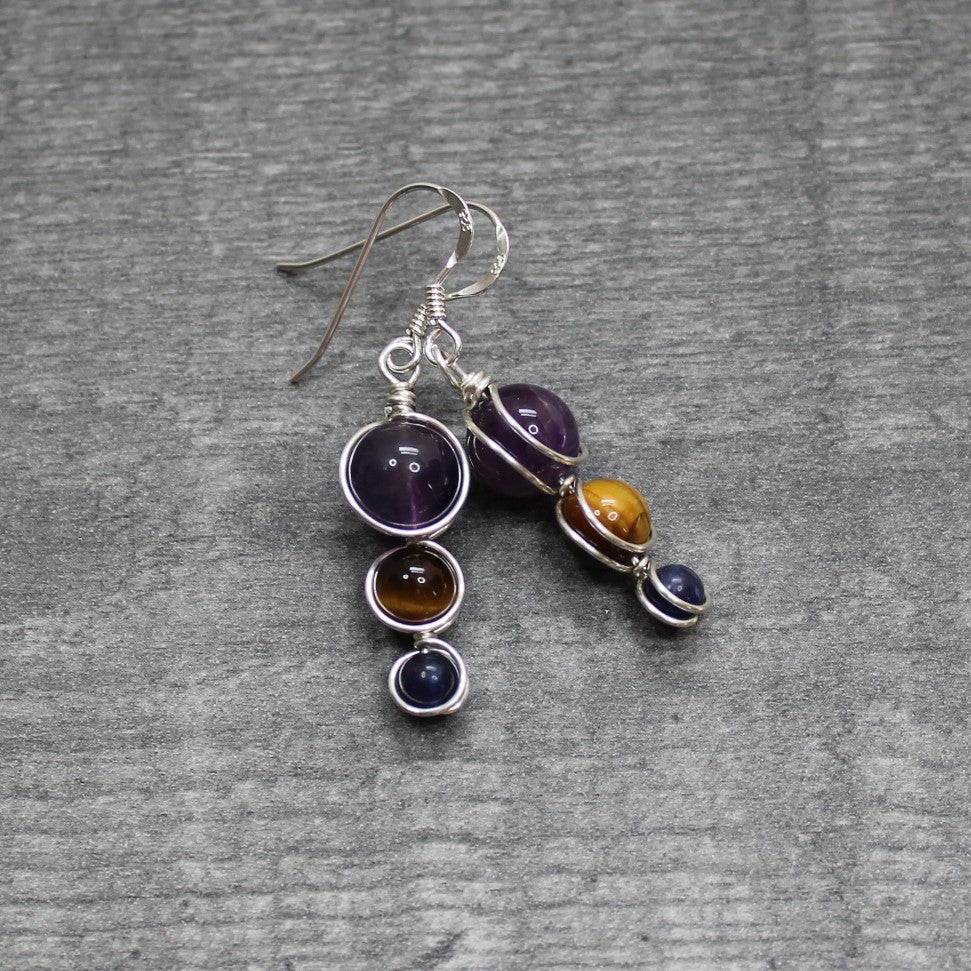 AMETHYST, SODALITE & TIGER'S EYE Earrings - Sterling Silver image 4