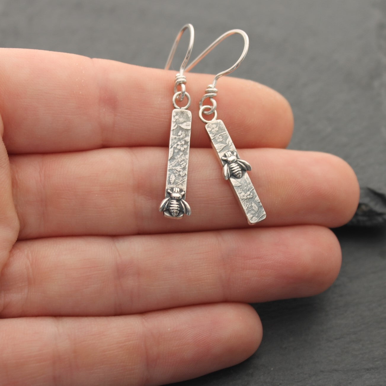 ASYMMETRIC FLORAL BEE Earrings - Sterling Silver image 1