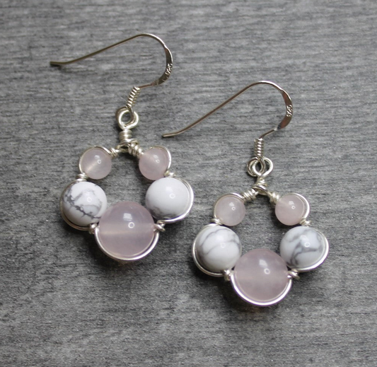 ROSE QUARTZ & WHITE HOWLITE Earrings - Sterling Silver
