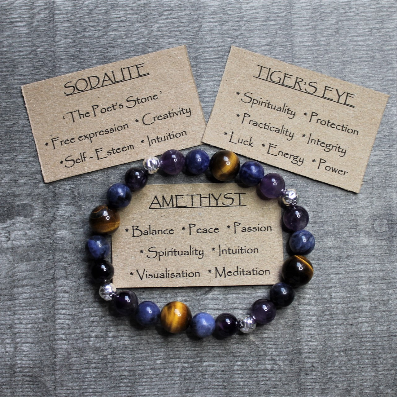 AMETHYST, SODALITE & TIGER'S EYE Bracelet - Sterling Silver image 3