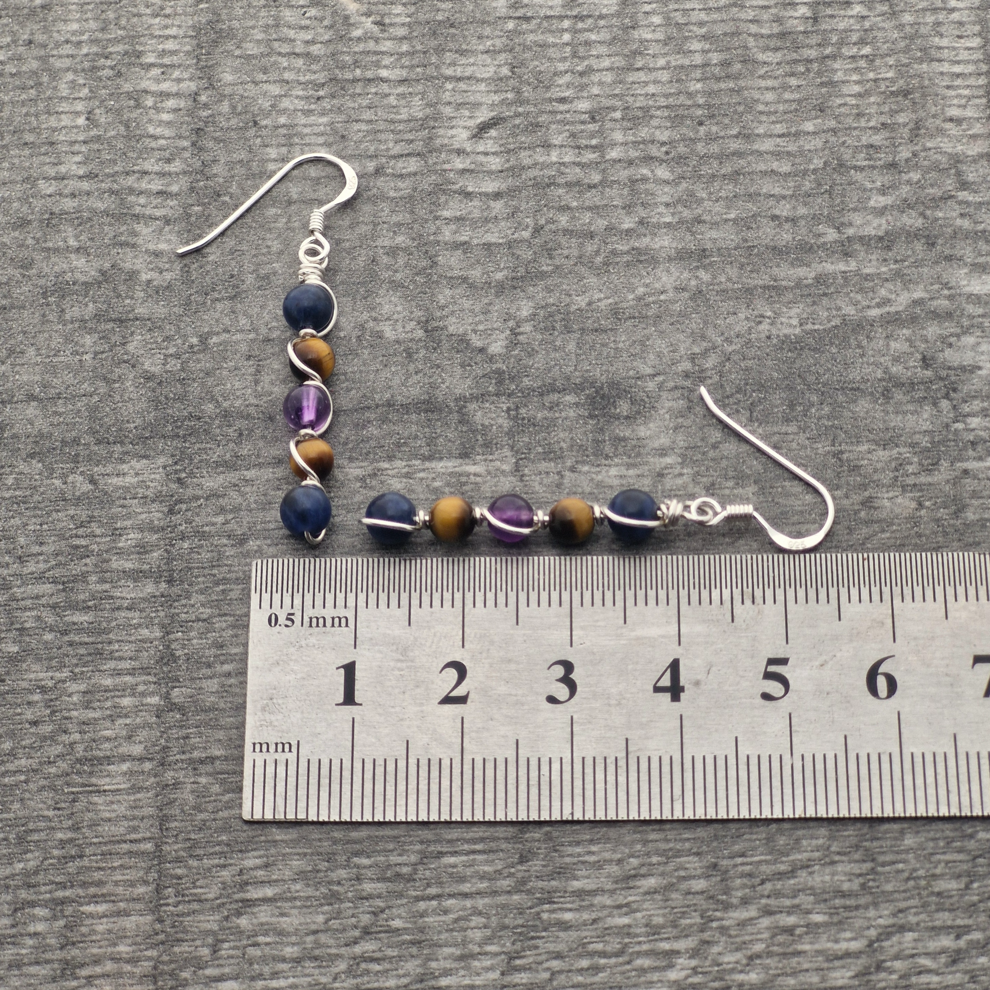 AMETHYST, SODALITE & TIGER'S EYE Earrings - Sterling Silver image 3