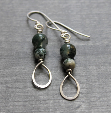 MOSS AGATE & TREE AGATE Teardrop Earrings - Sterling Silver