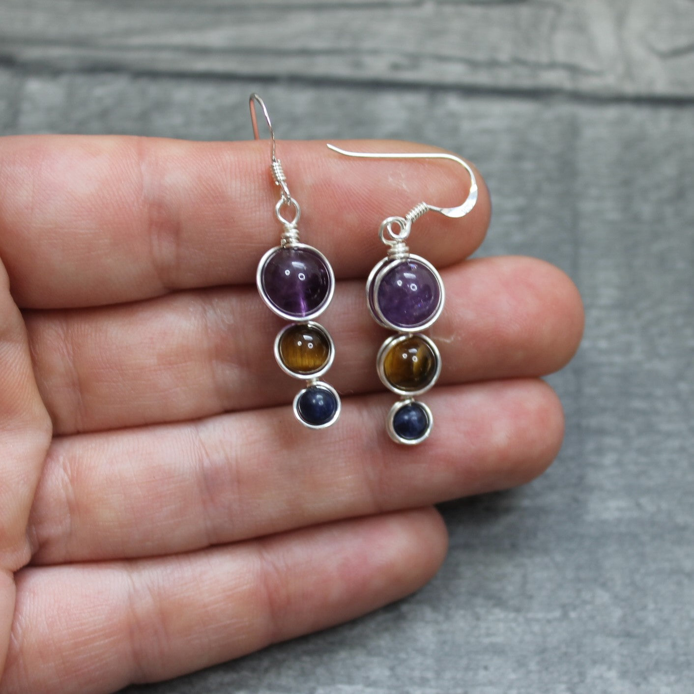 AMETHYST, SODALITE & TIGER'S EYE Earrings - Sterling Silver image 2