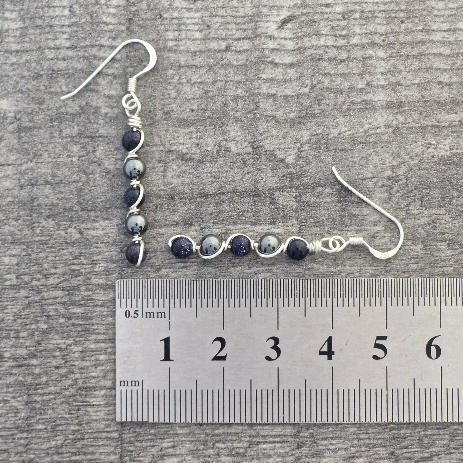 BLUE GOLDSTONE & HEMATITE Earrings- Sterling Silver image 3