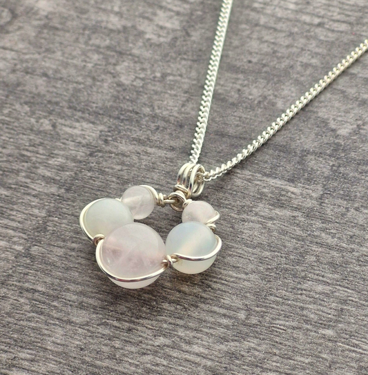 NEW JADE & ROSE QUARTZ Pendant - Sterling Silver
