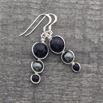 BLUE GOLDSTONE & HEMATITE Earrings - Sterling Silver